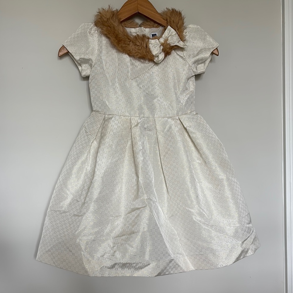 Janie and Jack Faux Fur Trimmed Party Dress Sz 5 EUC
